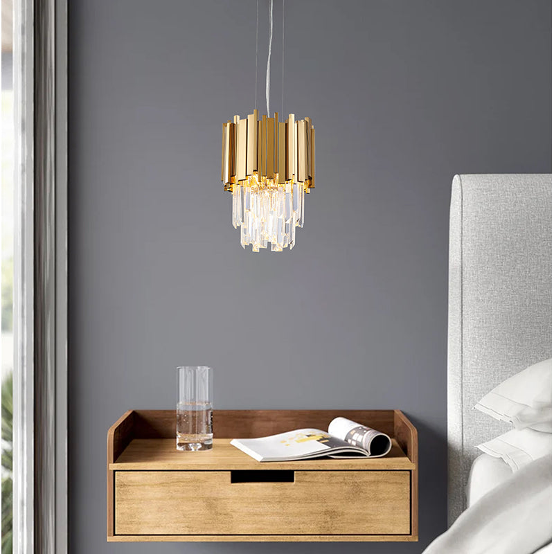 Stainless Steel Frame Pendant Light with Clear Hanging Crystals by Bethel - view 16