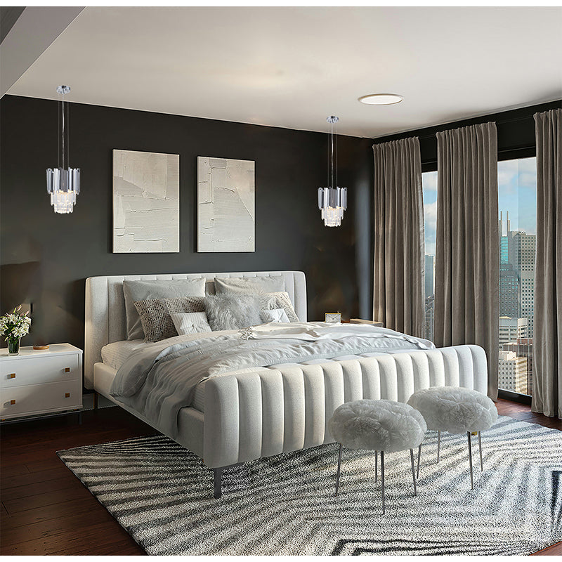 Stainless Steel Frame Pendant Light with Clear Hanging Crystals by Bethel - view 7