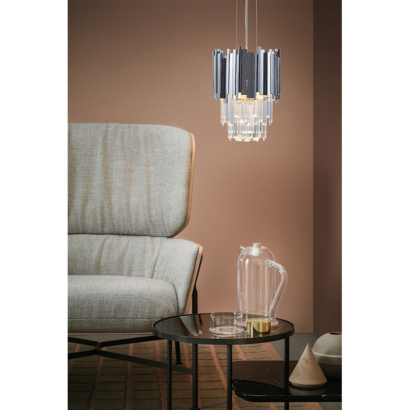 Stainless Steel Frame Pendant Light with Clear Hanging Crystals by Bethel - view 8