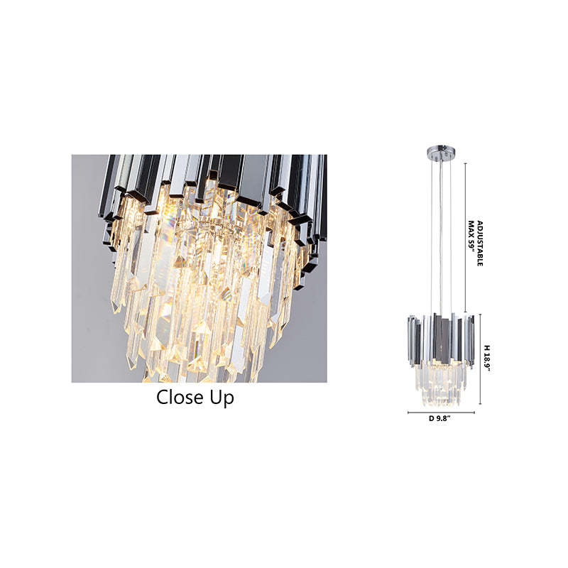 Stainless Steel Frame Pendant Light with Clear Hanging Crystals by Bethel - view 9