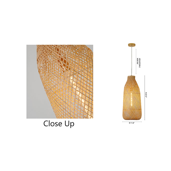 Bamboo Wood Weaved Pendant Light with Gold Hardware by Bethel - view 5