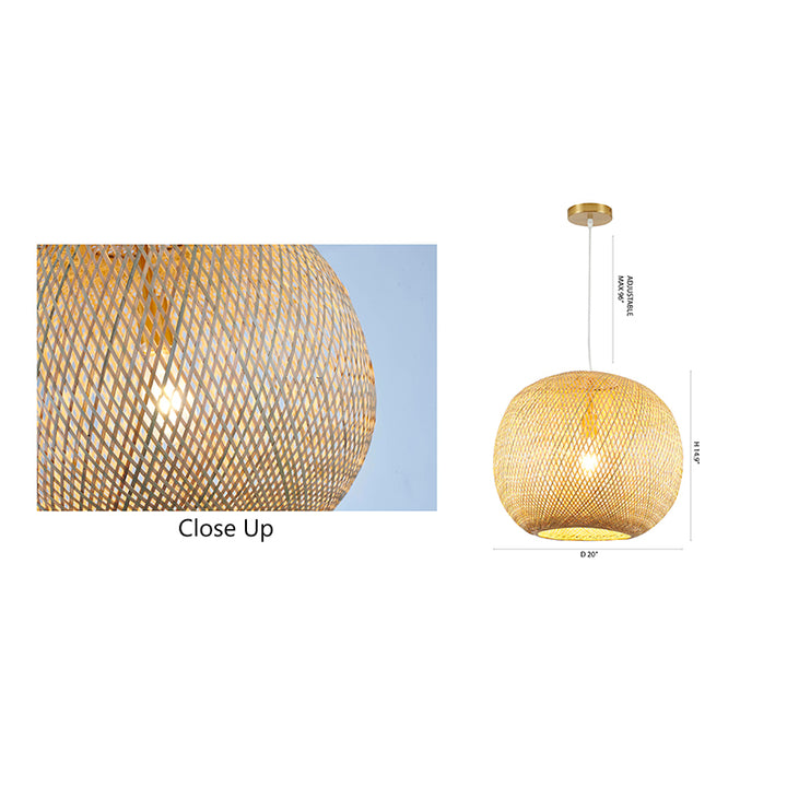 Bamboo Wood Weaved Basket Pendant Light with Brass Hardware by Bethel - view 5