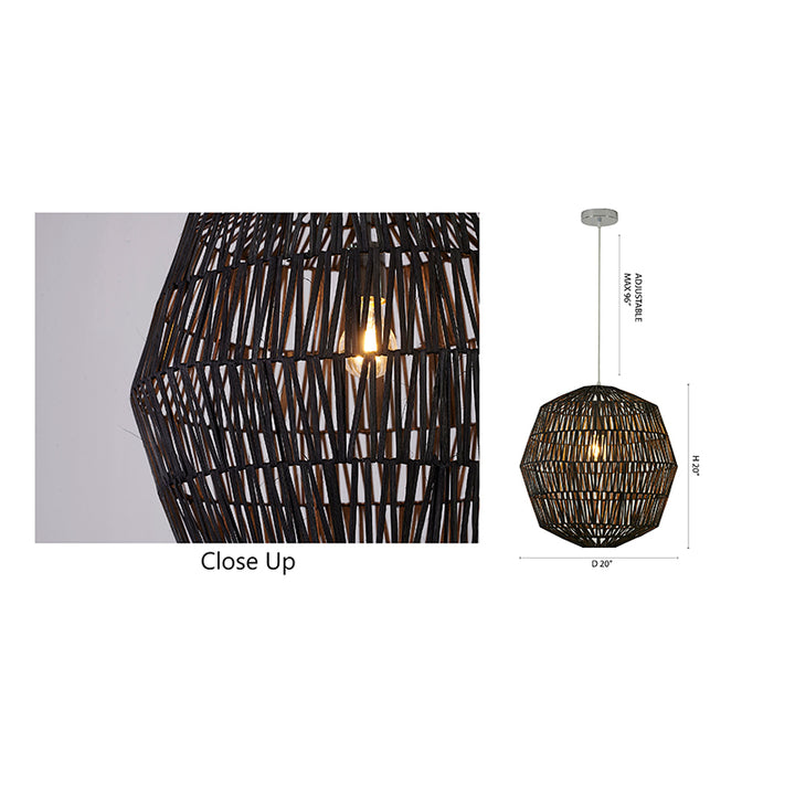 Black Weaved Rope Pendant Light with Chrome Hardware by Bethel - view 4