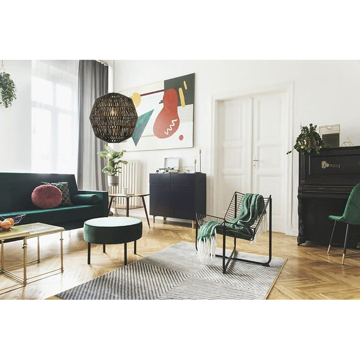 Black Weaved Rope Pendant Light with Chrome Hardware by Bethel - view 5