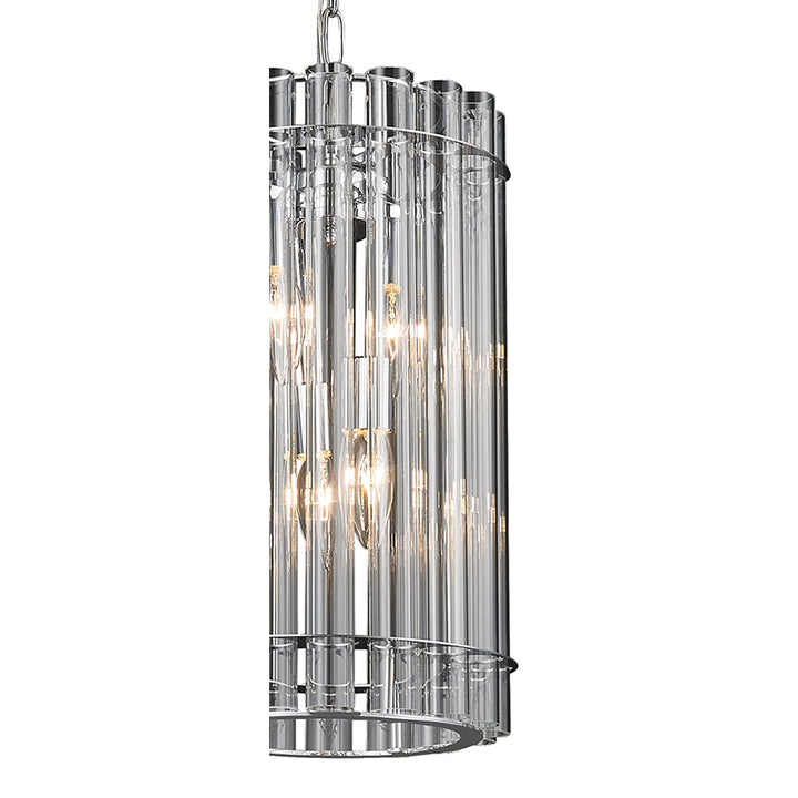 Chrome Frame Single Pendant Light with Clear Glass Tubes by Bethel - view 2