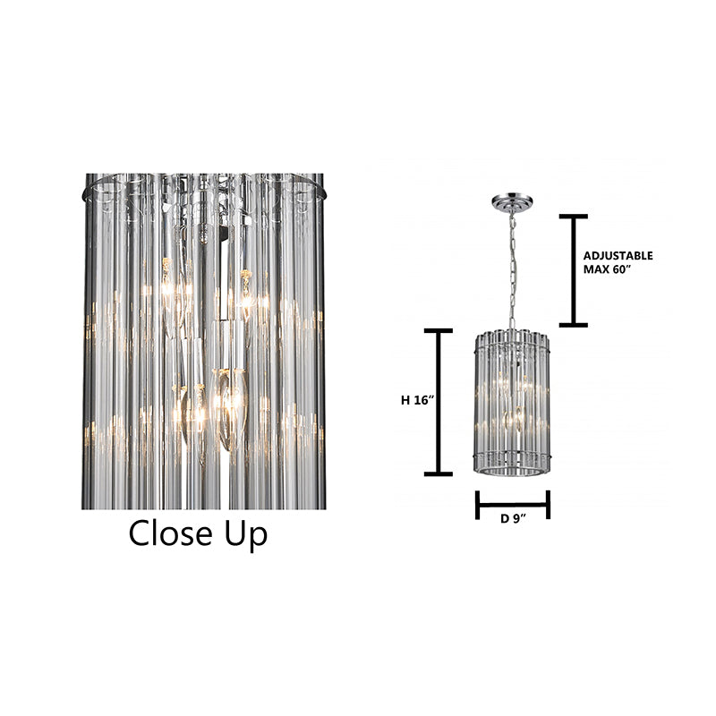 Chrome Frame Single Pendant Light with Clear Glass Tubes by Bethel - view 3