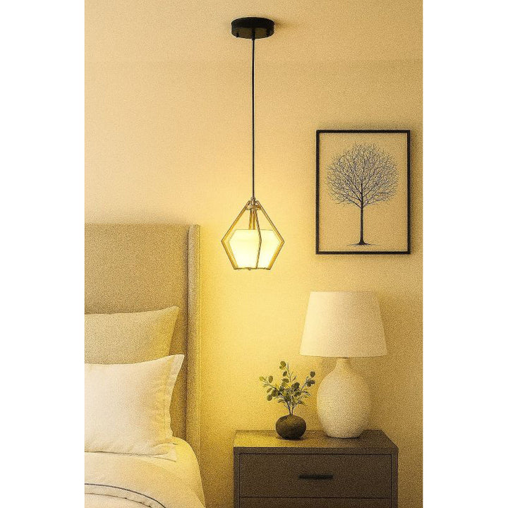 Frosted Glass Pendant Light with Aluminium Frame by Bethel - view 19