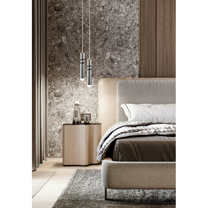 Shiny Nickel Single Pendant Light with Frosted Glass Diffuser by Bethel - view 5