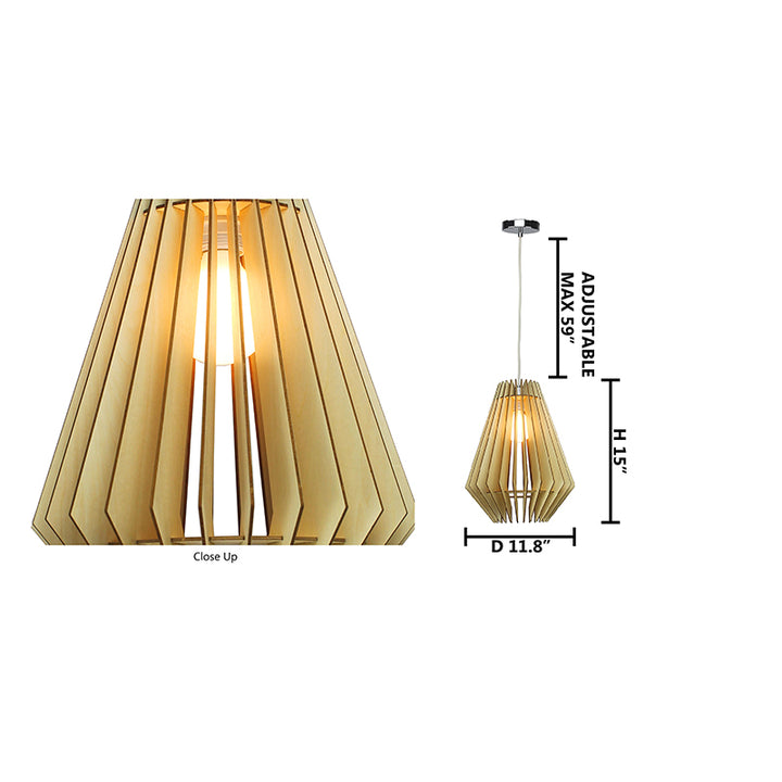 Natural Wood Basket Frame Single Pendant Light by Bethel - view 4