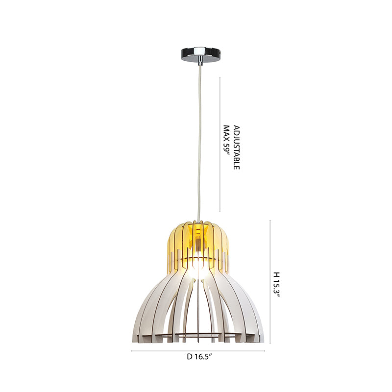 Natural Wood with White Bottom Frame Single Pendant Light by Bethel - view 4
