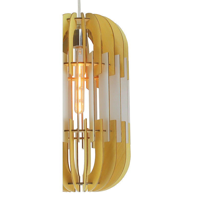 Natural Wood Tablet Frame with White Center Single Pendant Light by Bethel - view 3