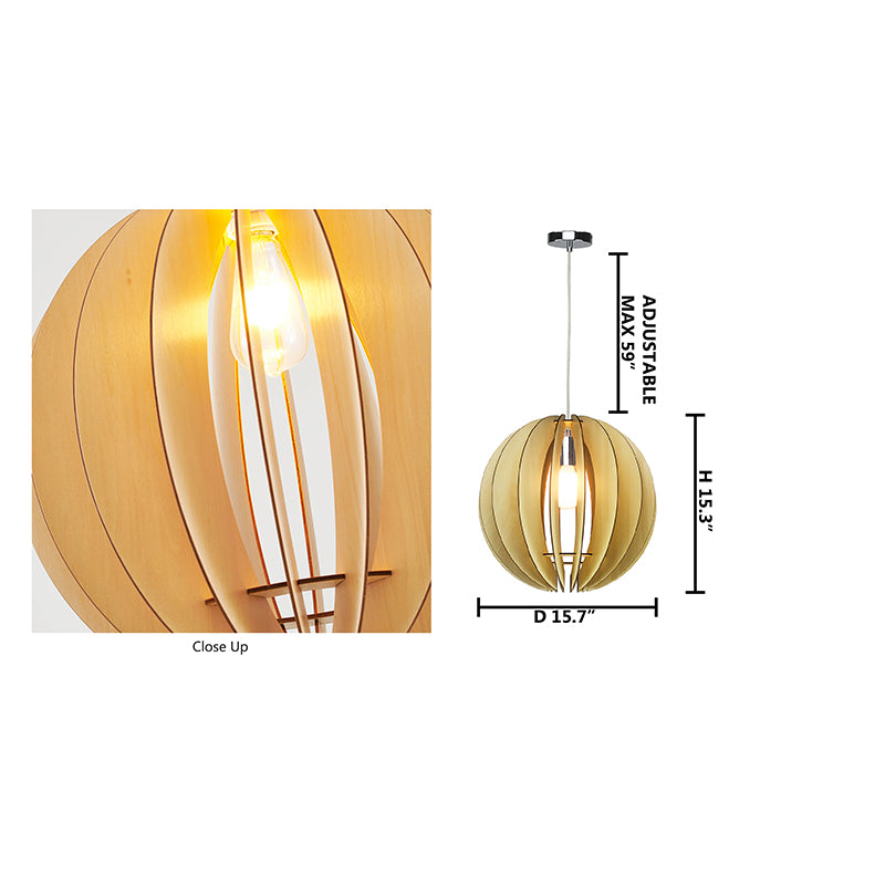 Natural Wood Frame Orb Single Pendant Light by Bethel - view 4