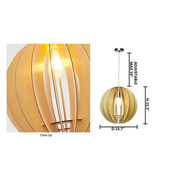 Natural Wood Frame Orb Single Pendant Light by Bethel - view 4