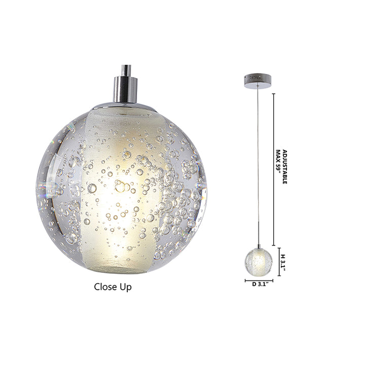 Clear Bubble Crystal Pendant Light with Chrome Hardware by Bethel - view 6