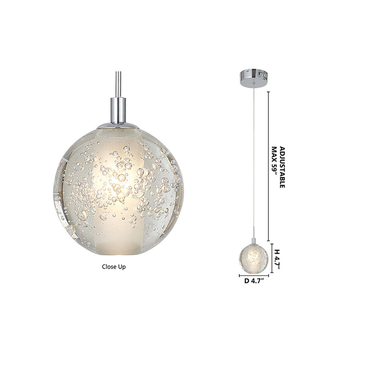 Clear Crystal Bubble Single Pendant Light with Chrome Hardware by Bethel - view 10