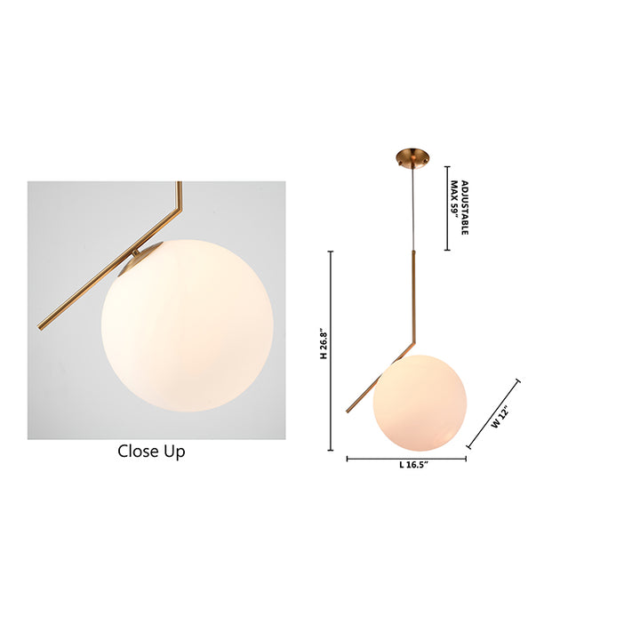 Iron Frame Single Pendant Light with Milk Glass Shade by Bethel - view 15