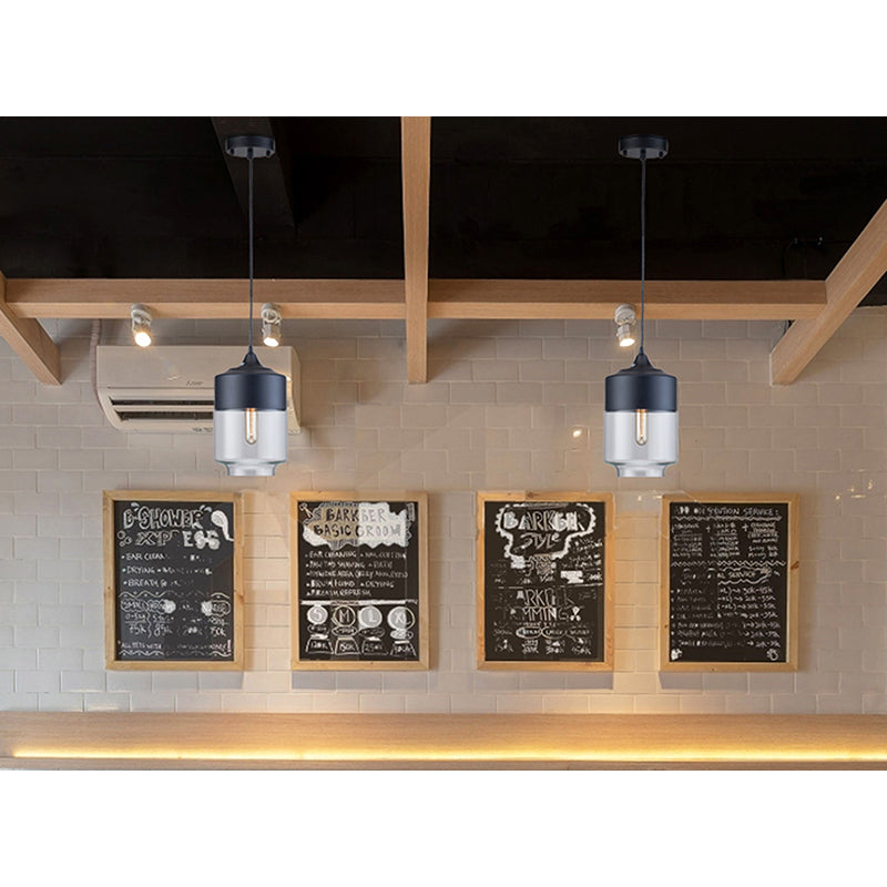 Black Frame Single Pendant Light with Clear Glass Shade by Bethel - view 8