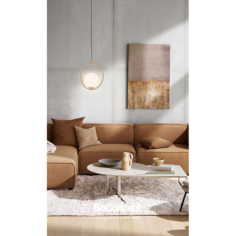 Gold Round Frame Single Pendant Light with Milk White Glass Shade by Bethel - view 7