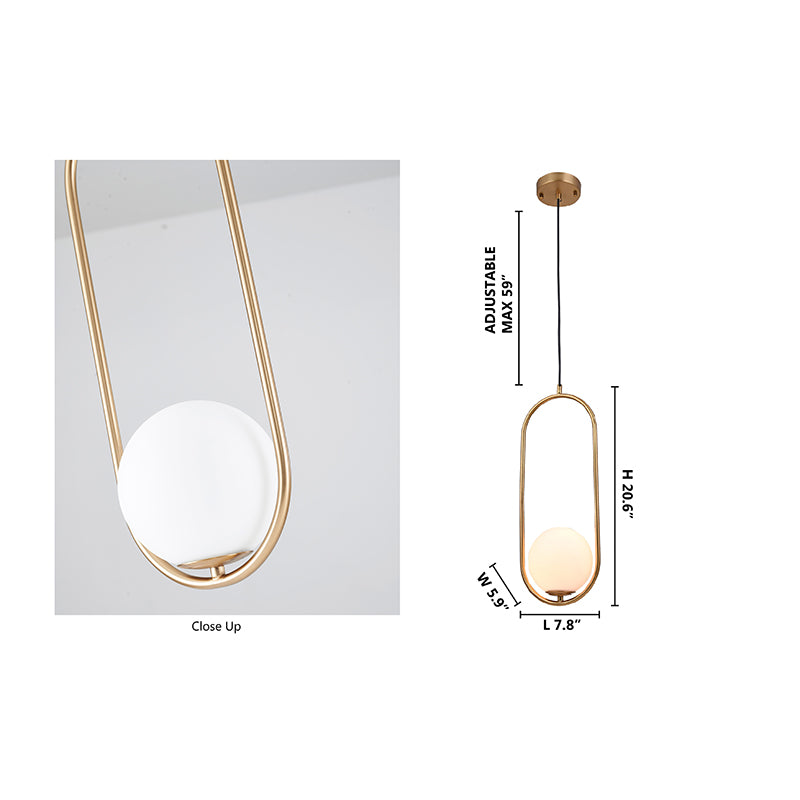 Gold Metal Frame Single Pendant Light with Milk White Glass Shade by Bethel - view 3