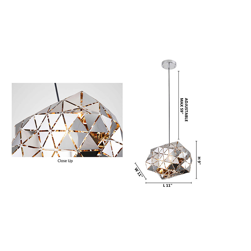 Single Pendant Chrome Metal Orb Frame Light by Bethel - view 4