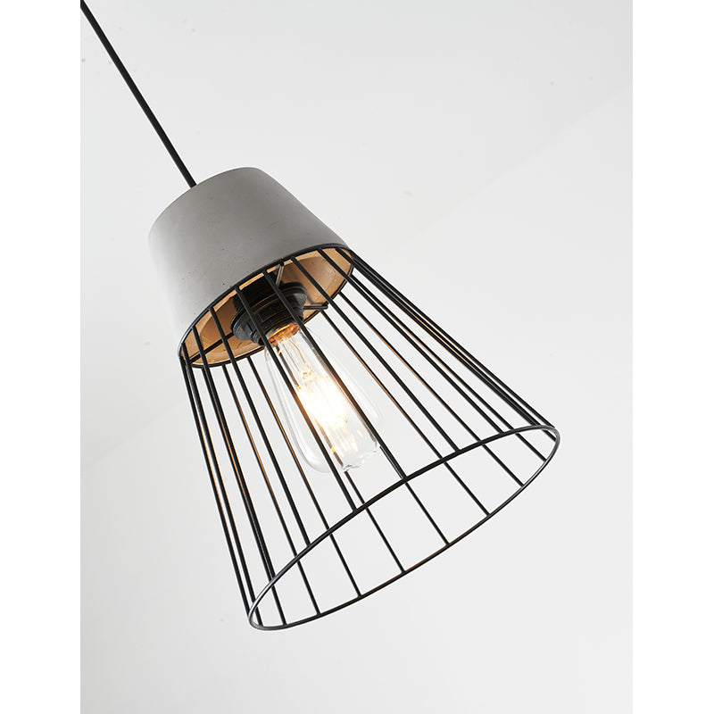 Light Grey Cement Single Pendant Light with Black Metal Cage Shade by Bethel - view 4