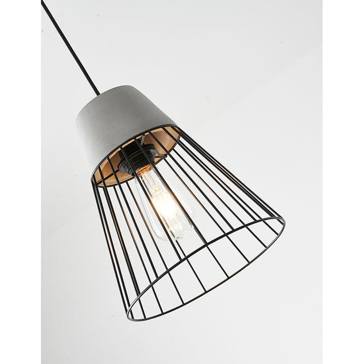 Light Grey Cement Single Pendant Light with Black Metal Cage Shade by Bethel - view 4