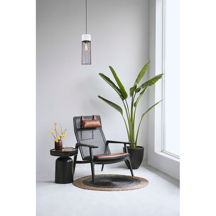 Light Grey Cement Frame Single Pendant Light with Black Metal Cage Shade by Bethel - view 8