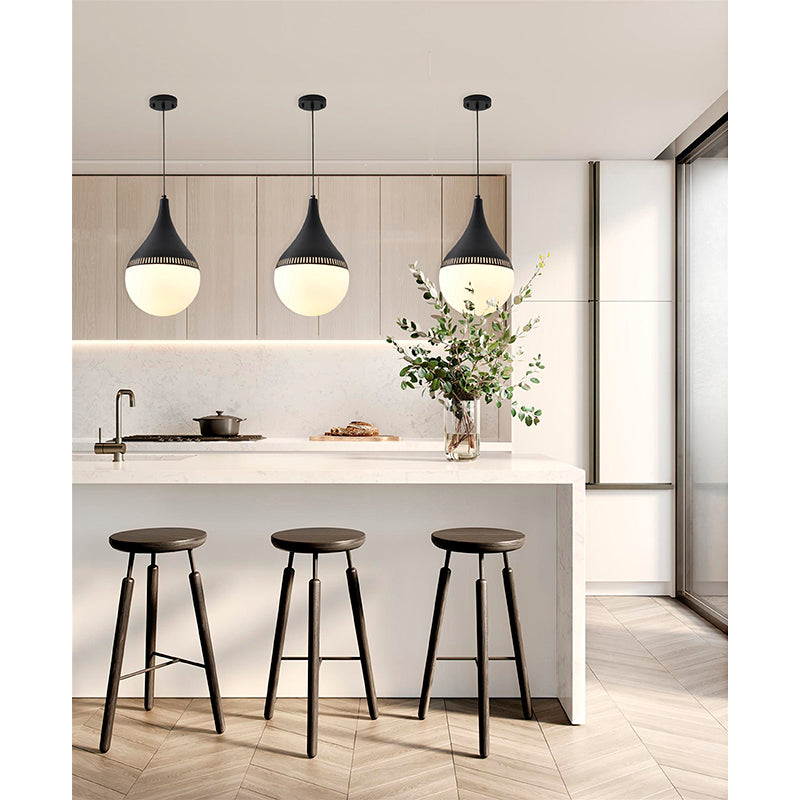 Metal Frame Single Pendant Light with Milk Glass Shade by Bethel - view 4