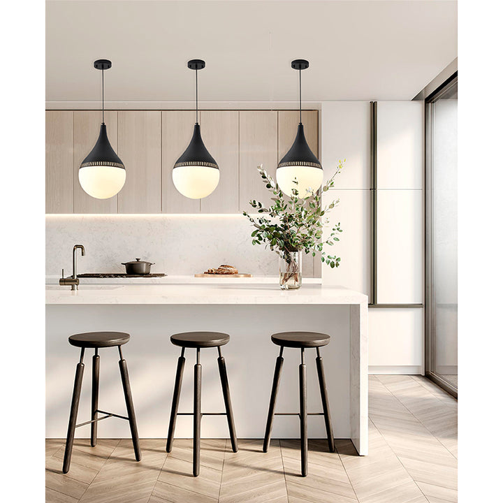 Metal Frame Single Pendant Light with Milk Glass Shade by Bethel - view 4