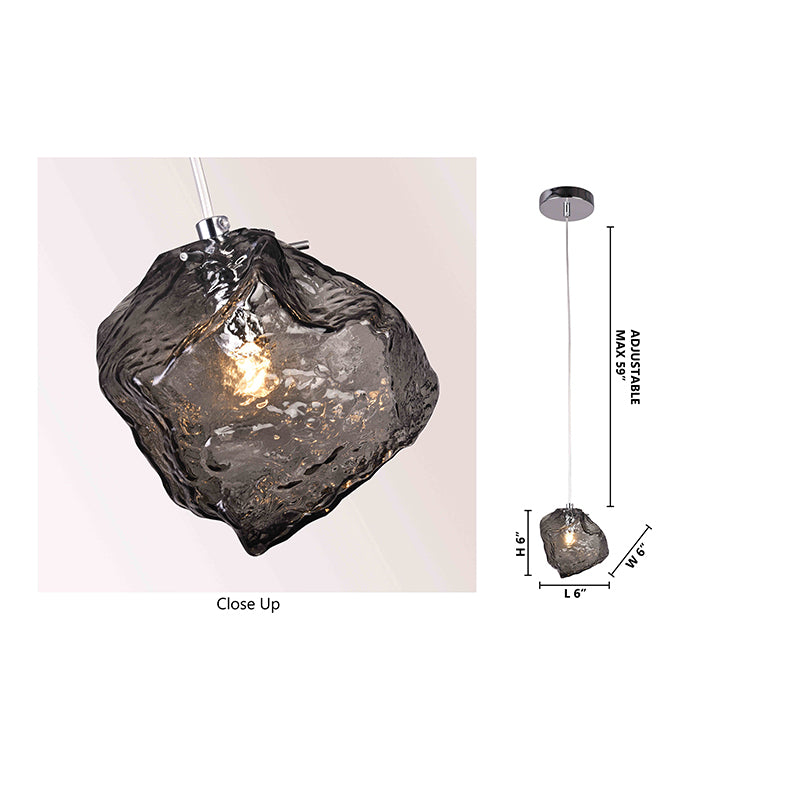 Distorted Glass Single Pendant Light with Hardware by Bethel - view 16