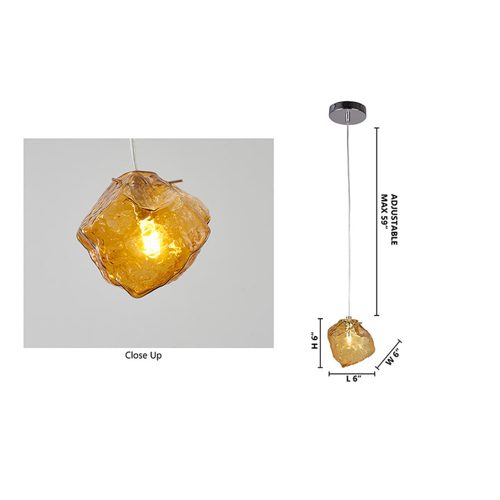 Distorted Glass Single Pendant Light with Hardware by Bethel - view 4