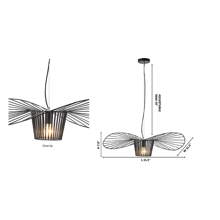 Single Pendant Black Iron Wire "hat" Shaped Light Fixture
