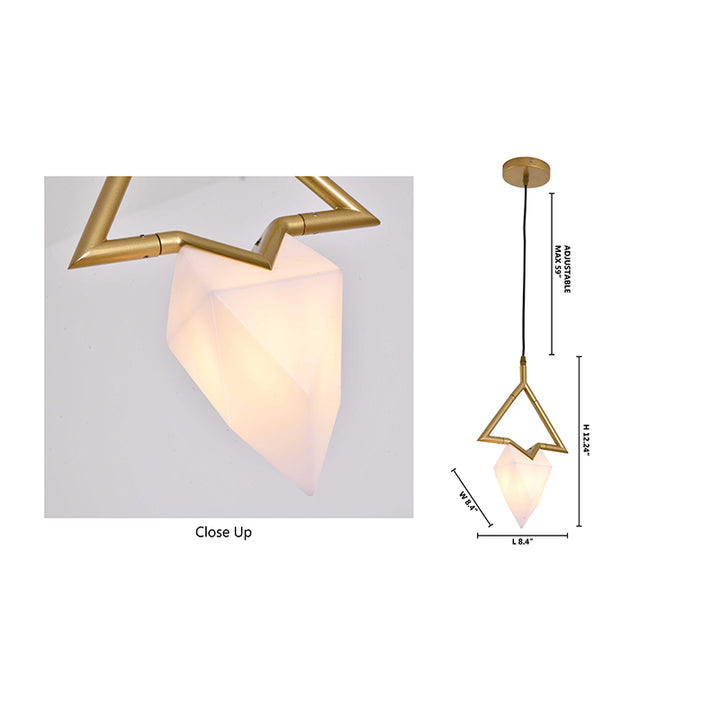Gold Metal Pendant Light with White Acrylic Shade by Bethel - view 9