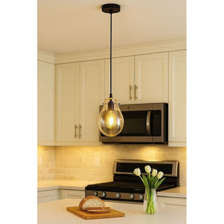 Dented Jar Glass Pendant Light with Hardware by Bethel - view 7
