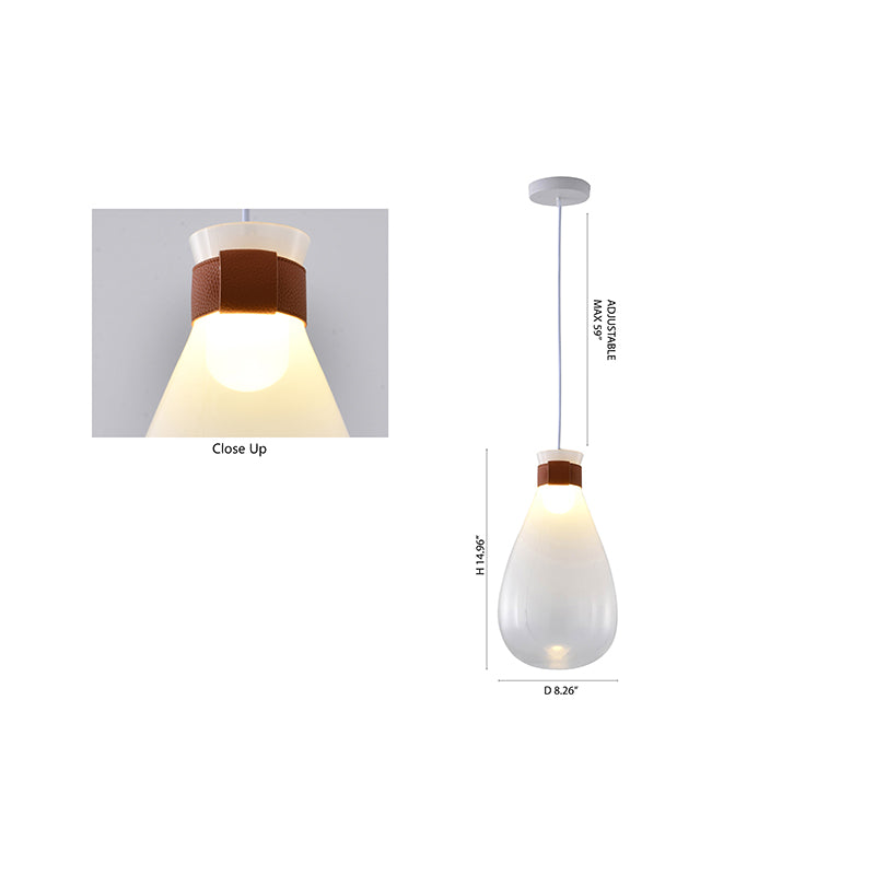 White Frosted Glass Pendant Light with Brown Leather Band by Bethel - view 6