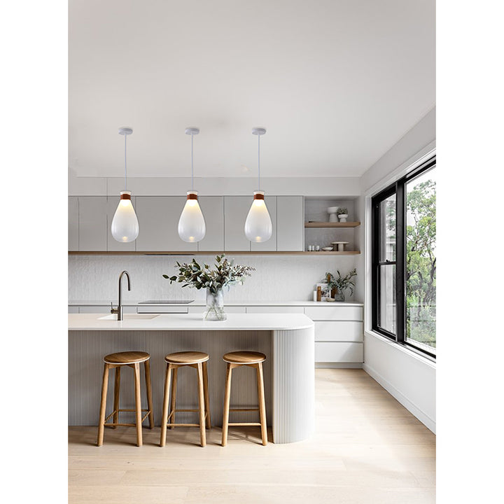 White Frosted Glass Pendant Light with Brown Leather Band by Bethel - view 7