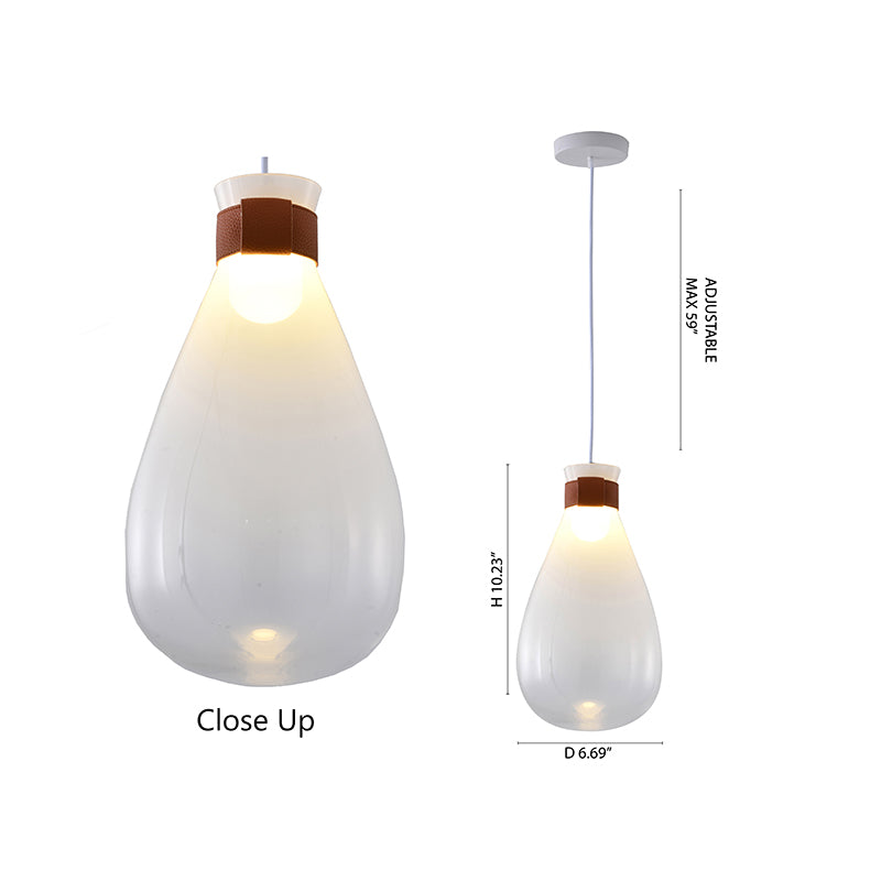 White Glass Jar Pendant Light with Brown Leather Band by Bethel - view 4