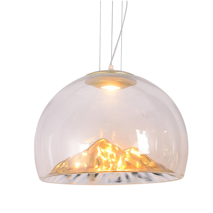 Clear Glass Mountain Silhouette Pendant Light Fixture with Gold Interior by Bethel - view 3