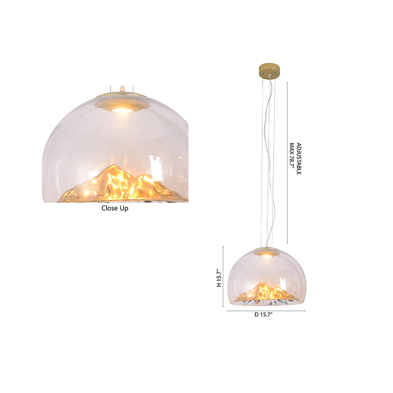 Clear Glass Mountain Silhouette Pendant Light Fixture with Gold Interior by Bethel - view 4