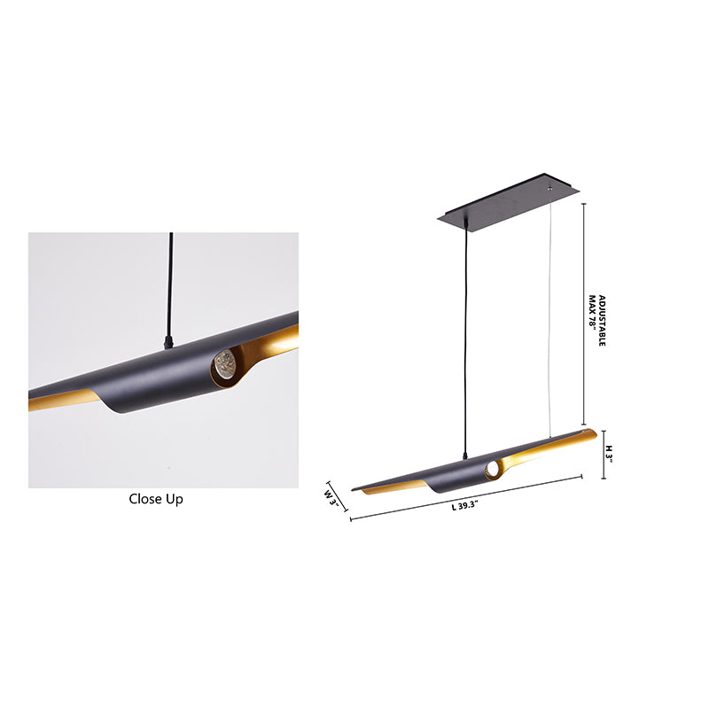 Black Tubed Pendant Light Fixture with Gold Interior by Bethel - view 4