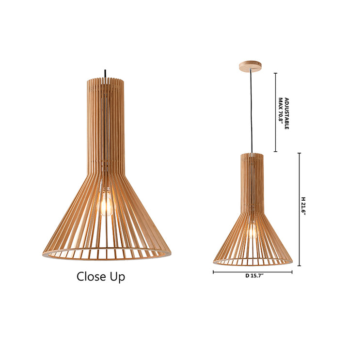 Natural Wood Single Pendant Light with Black Fabric by Bethel - view 5