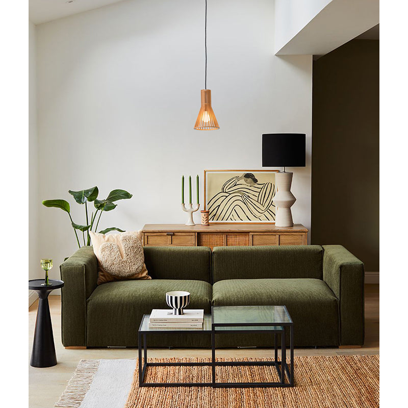 Natural Wood Frame Single Pendant Light with Black Fabric by Bethel - view 5