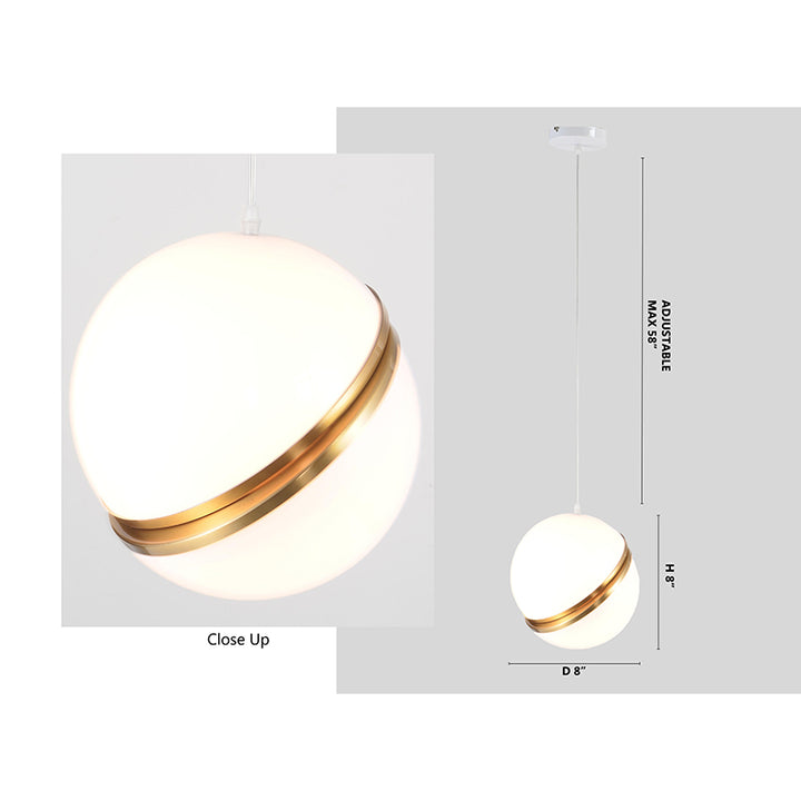 Single Pendant Ball Orb Light Fixture with Gold Metal and White Acrylic by Bethel - view 4