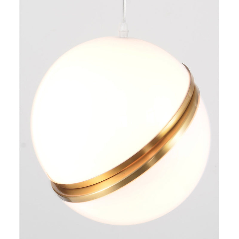 Single Pendant Ball Orb Light Fixture with Gold Metal and White Acrylic by Bethel - view 5
