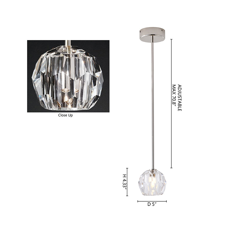 Polished Nickel Pendant Light with Clear Crystal Shade by Bethel - view 4