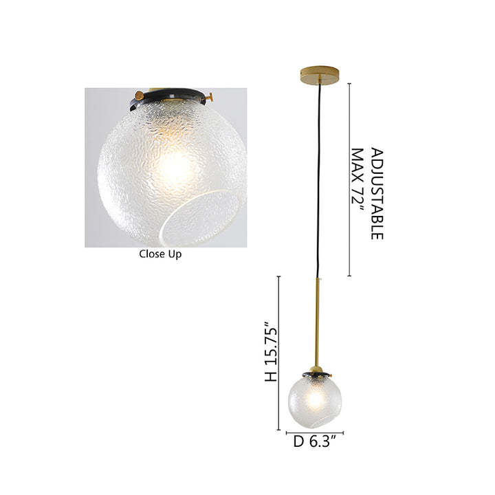 Black and Gold Hardware Single Pendant Light with Clear Patterned Glass Shade by Bethel - view 5