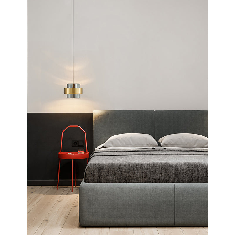 Gold Plated Single Pendant Light with Ash Grey Glass Shade &amp; Black