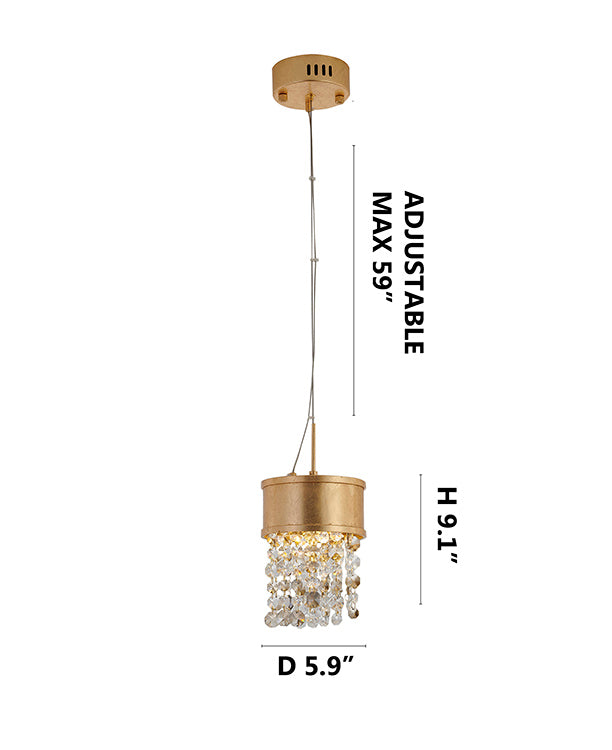 Leaf Framed Pendant Light with Clear &amp; Champagne Hanging Crystals