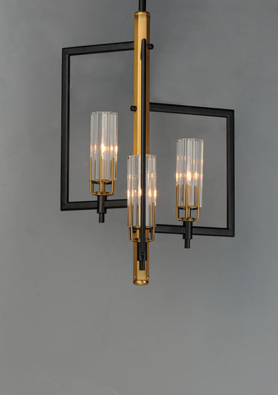 Black and Antique Brass with Cylindrical Clear Glass Shade Pendant
