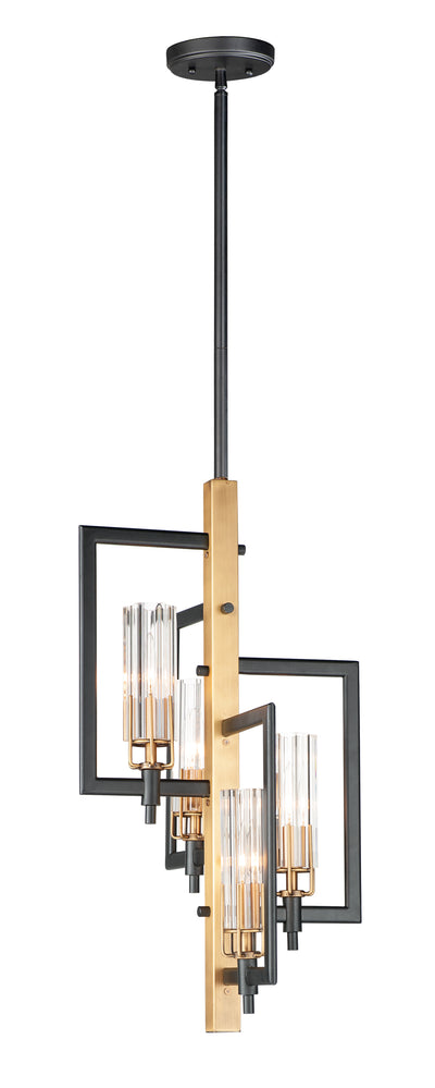 Black and Antique Brass with Cylindrical Clear Glass Shade Pendant
